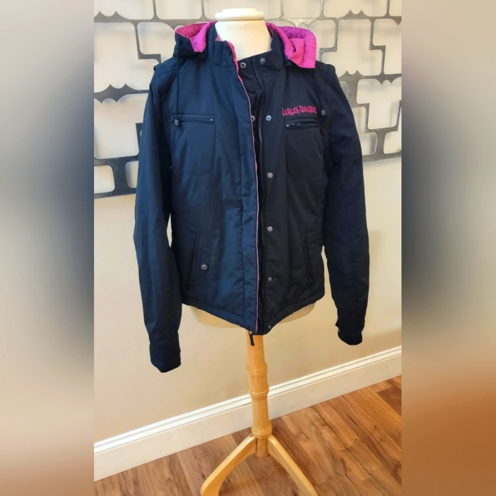 Harley davidson reversible jacket, size L, Colors black and pink